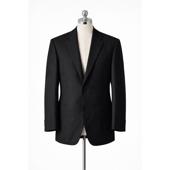 Jack Victor Collection Verona-CT 46R Wool Pinstripe Suit Blazer Jacket Black